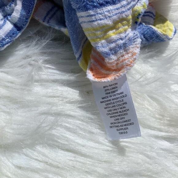 A New Approach Pastel Tank Button Linen Size Small Beach Coastal Summer Stripes - Picture 6 of 7